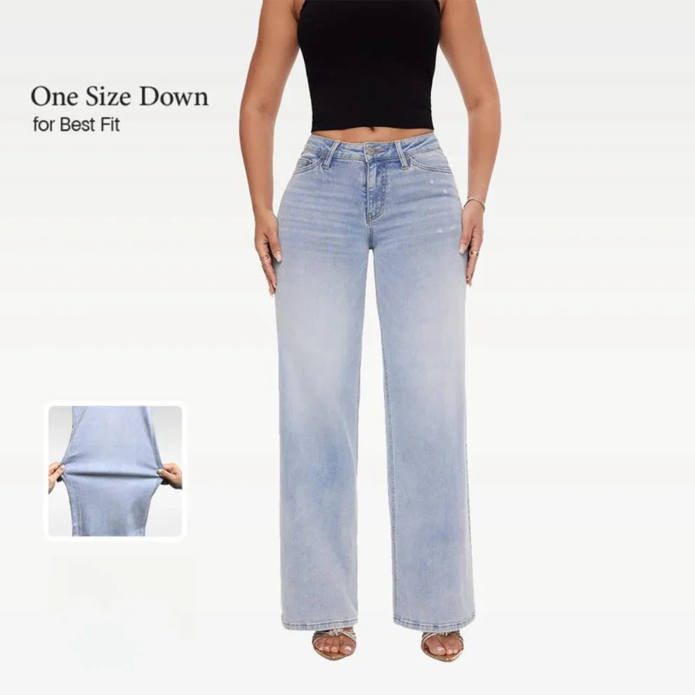 Mid Rise Stretch Wide-Leg Baggy Jeans