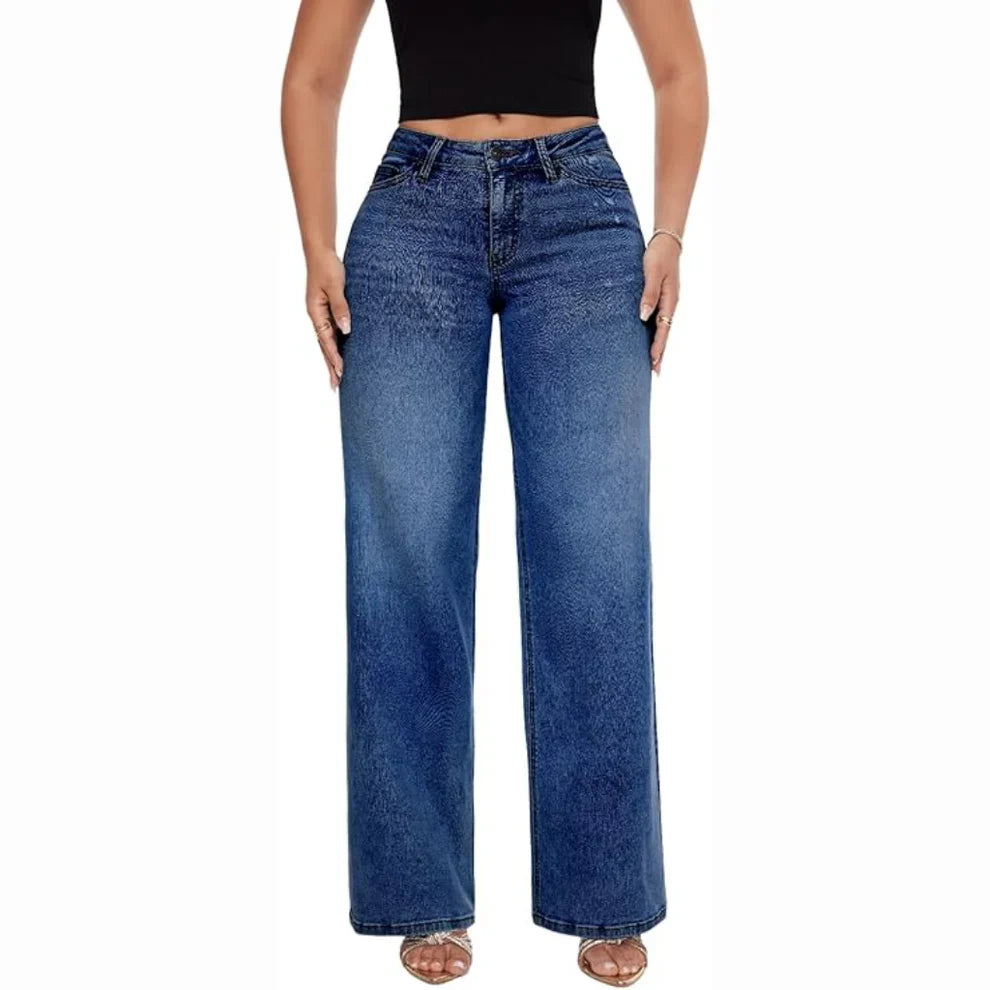 Mid Rise Stretch Wide-Leg Baggy Jeans