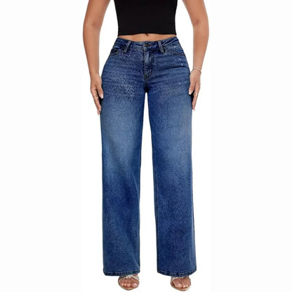 Mid Rise Stretch Wide-Leg Baggy Jeans