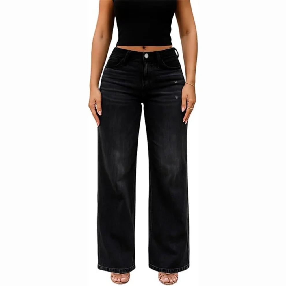 Mid Rise Stretch Wide-Leg Baggy Jeans