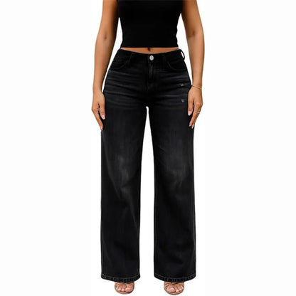 Mid Rise Stretch Wide-Leg Baggy Jeans